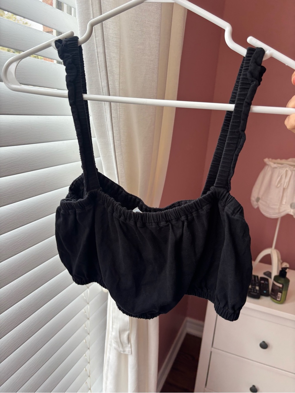 Wilfred Black Ruched-Strap Elastic Crop Top